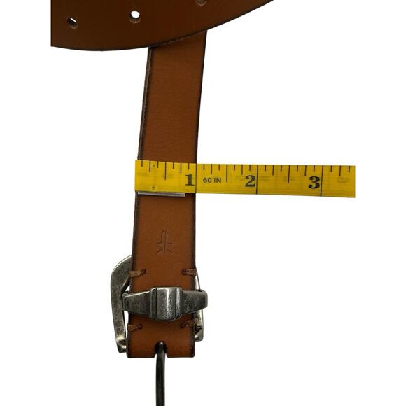 Frye Womens Tan Leather Logo Skinny Belt Antique Silver Buckle DC1130C Sz. XL main image 16